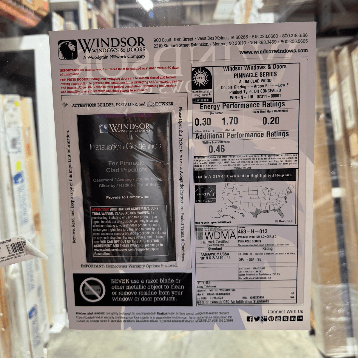 Windsor Pinnacle Double Hung Window 38 x 64 - Clark Deals LLC