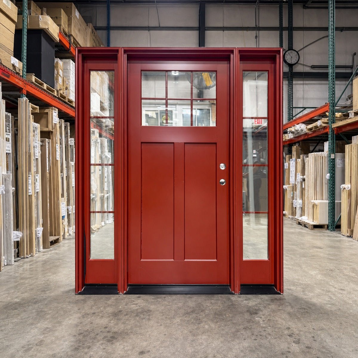 Front Door with 2 Sidelites Pella® Lifestyle 68 x 80 – Brick Red - Clark Deals LLC