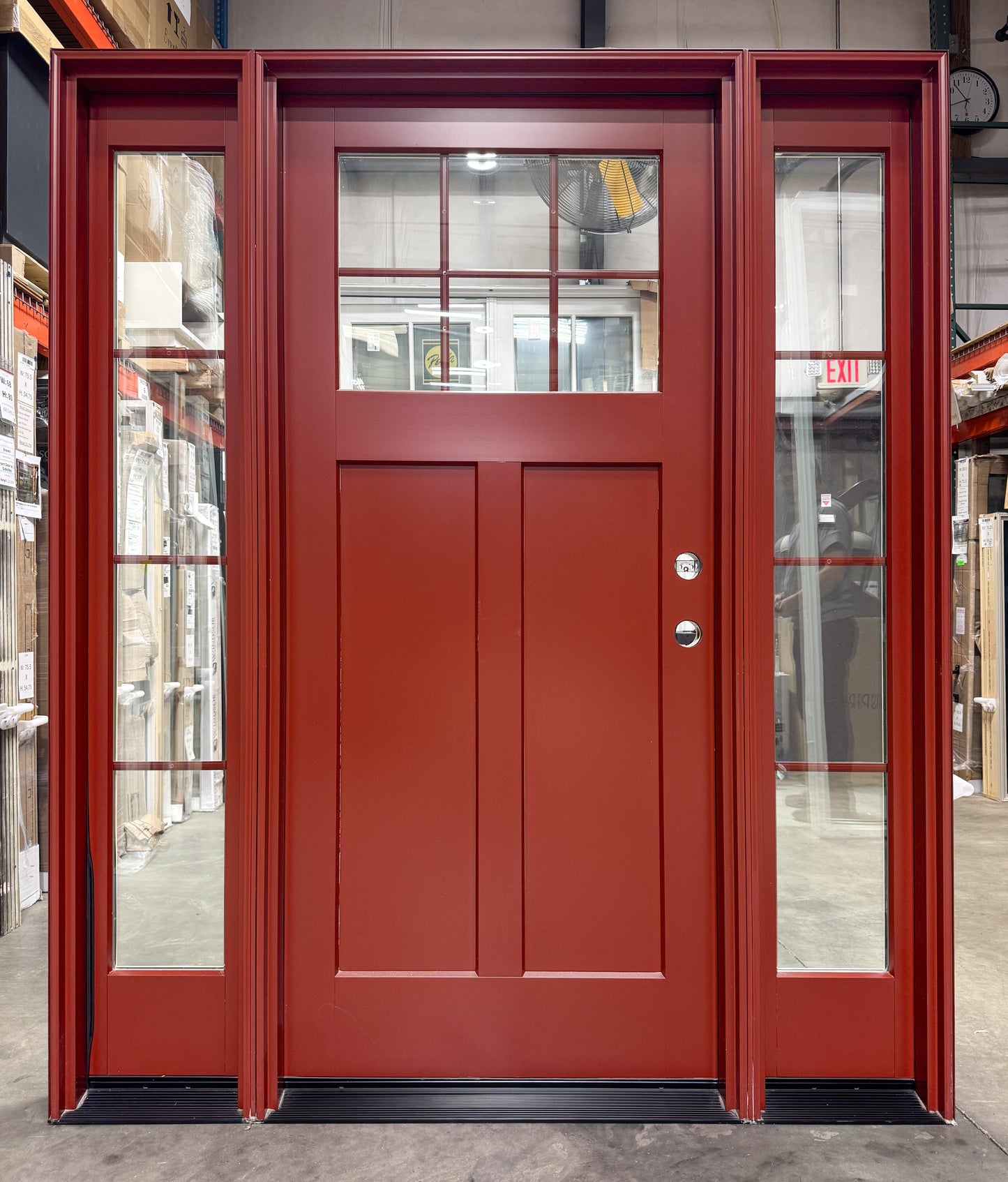 Front Door w/ 2 Sidelites Pella® Lifestyle 68 x 80 – Brick Red