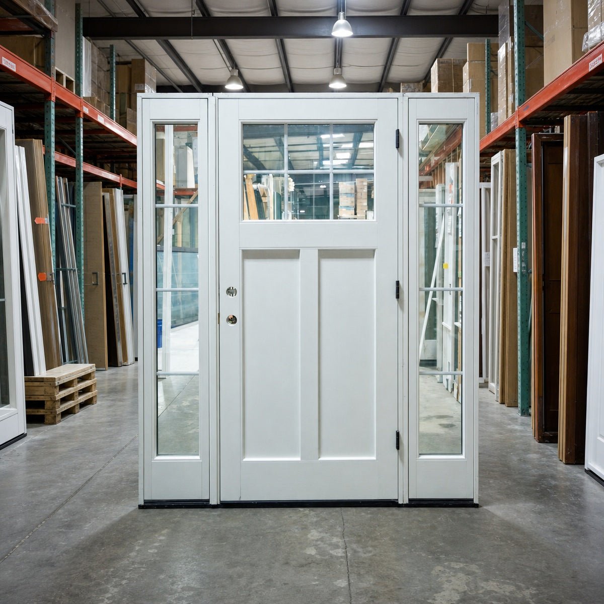 Front Door with 2 Sidelites Pella® Lifestyle 68 x 80 – Brick Red - Clark Deals LLC