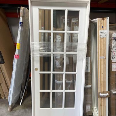 New MMI Interior Door With Full Window And Grids, 35.25 X 82, White, Right Inswing
