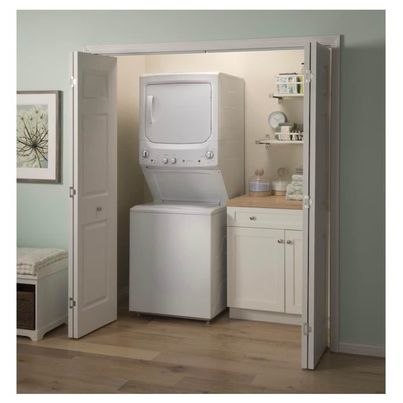 New GE Gas Stacked Laundry Center With 3.8 Cu. Ft. Washer And 5.9 Cu. Ft. Dryer, White