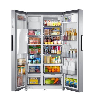 New Midea 26.3 Cu Ft Refridgerator With Ice Maker, Stainless Steel H: 69.36” W: 35.87” D: 33.9”