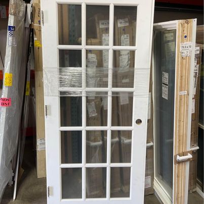 New MMI Interior Door With Full Window And Grids, 35.25 X 82, White, Right Inswing