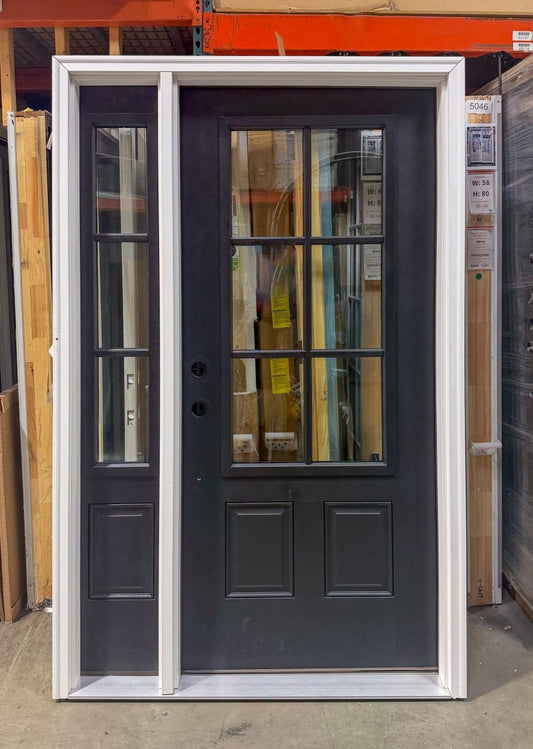 Front Door w/ 1 Sidelite Pella® Fiberglass 51 x 80 – Black - Clark Listings