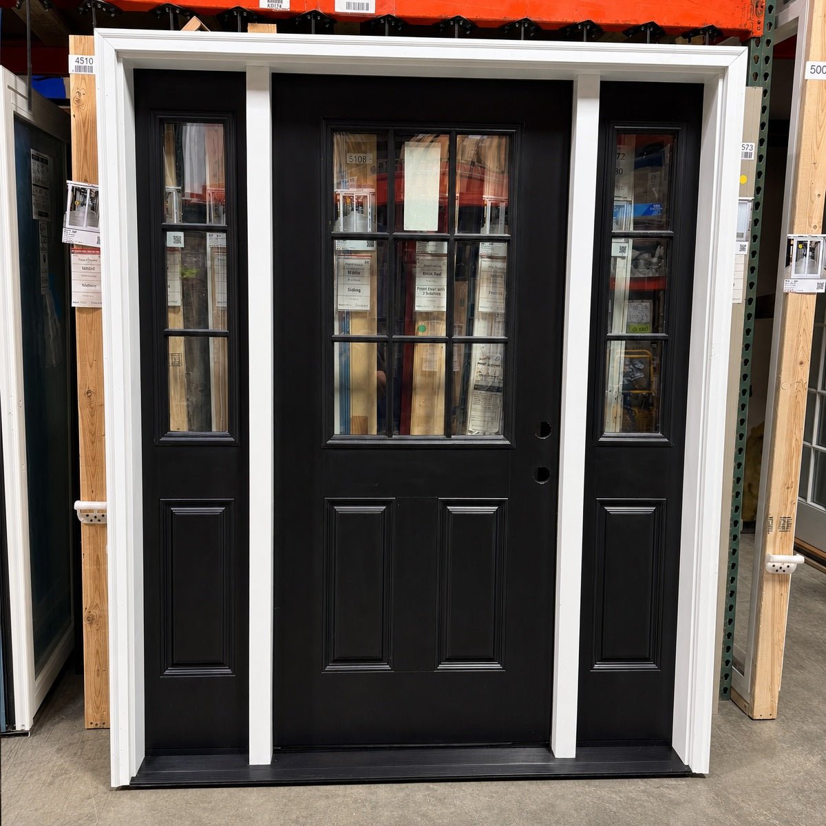 Front Door w/ Sidelights Pella® Fiberglass 68 x 80 – Black - Clark Deals LLC