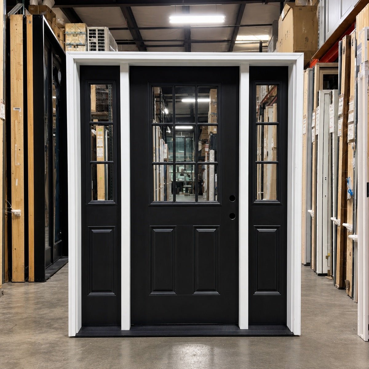 Front Door w/ Sidelights Pella® Fiberglass 68 x 80 – Black - Clark Deals LLC