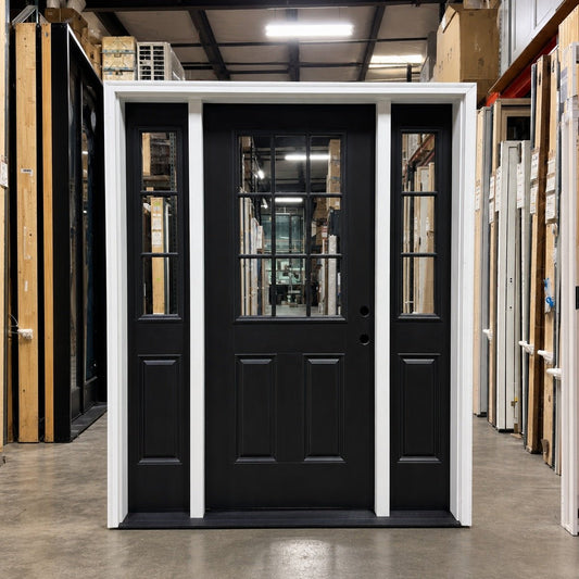 Front Door w/ Sidelights Pella® Fiberglass 68 x 80 – Black - Clark Deals LLC
