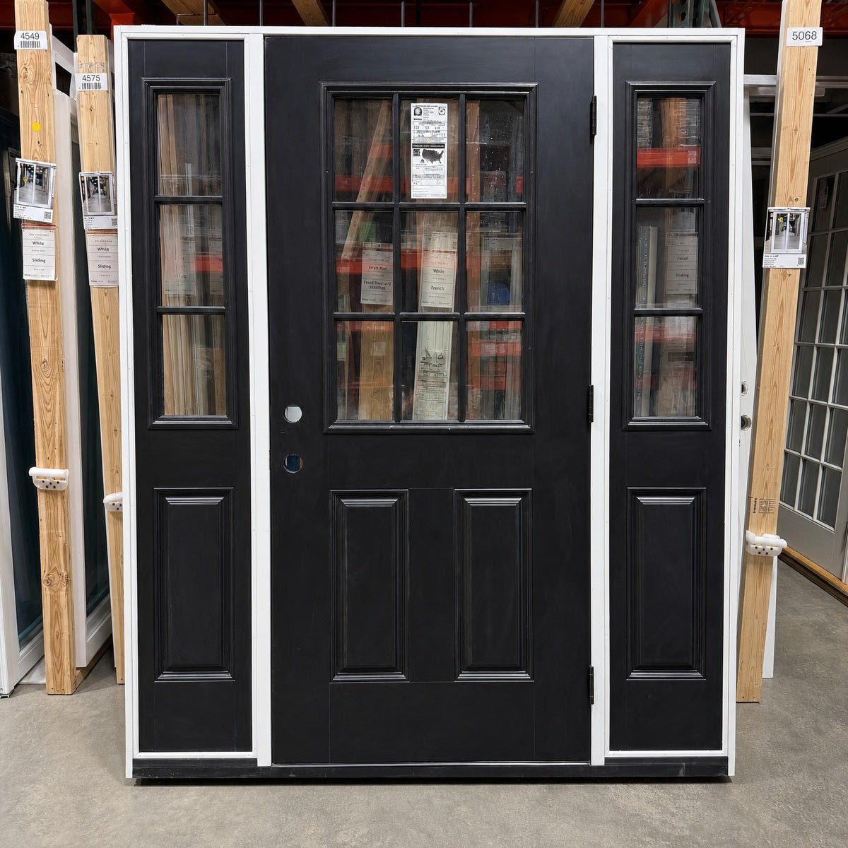 Front Door w/ Sidelights Pella® Fiberglass 68 x 80 – Black - Clark Deals LLC