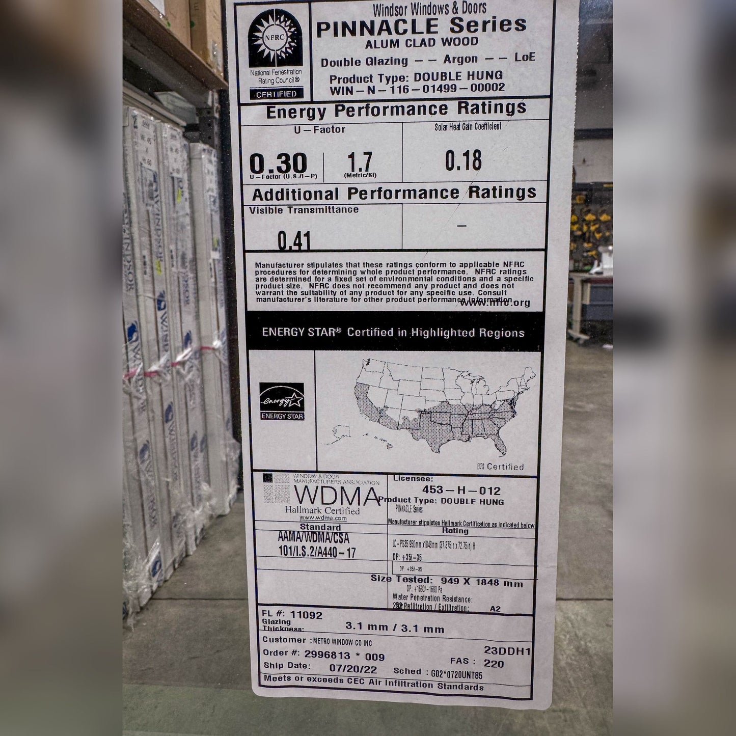 Windsor Pinnacle Double Hung Window 35.5 x 63.5 - Clark Listings
