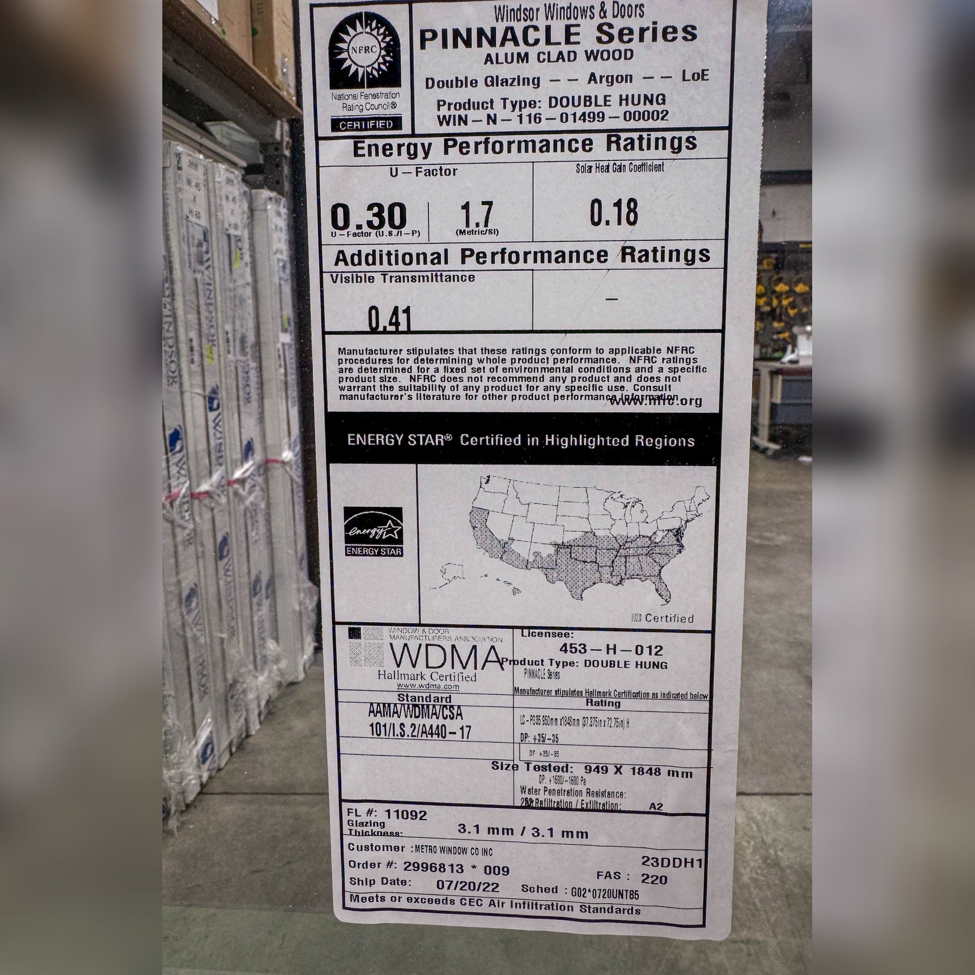 Windsor Pinnacle Double Hung Window 35.5 x 63.5 - Clark Listings