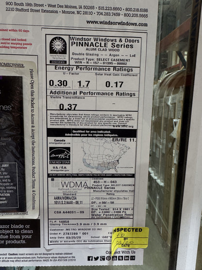 Windsor Pinnacle Casement Window 32 x 77 - Clark Listings